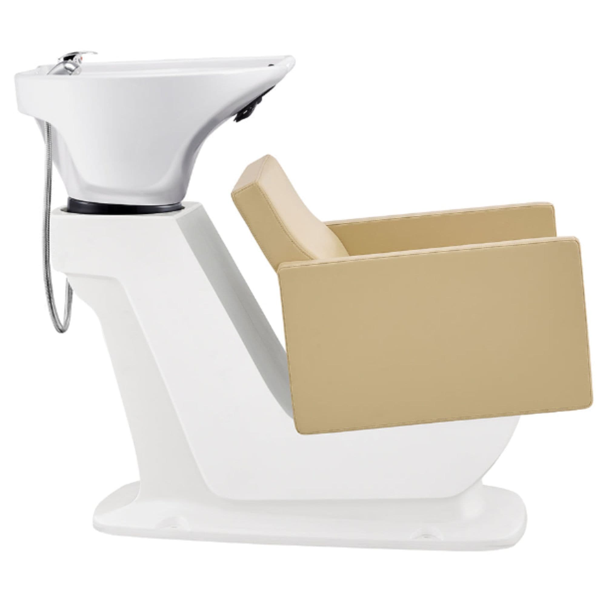 Takaran Adjustable Shampoo Backwash Unit Beige Side View Of White Single Shampoo Wash Station