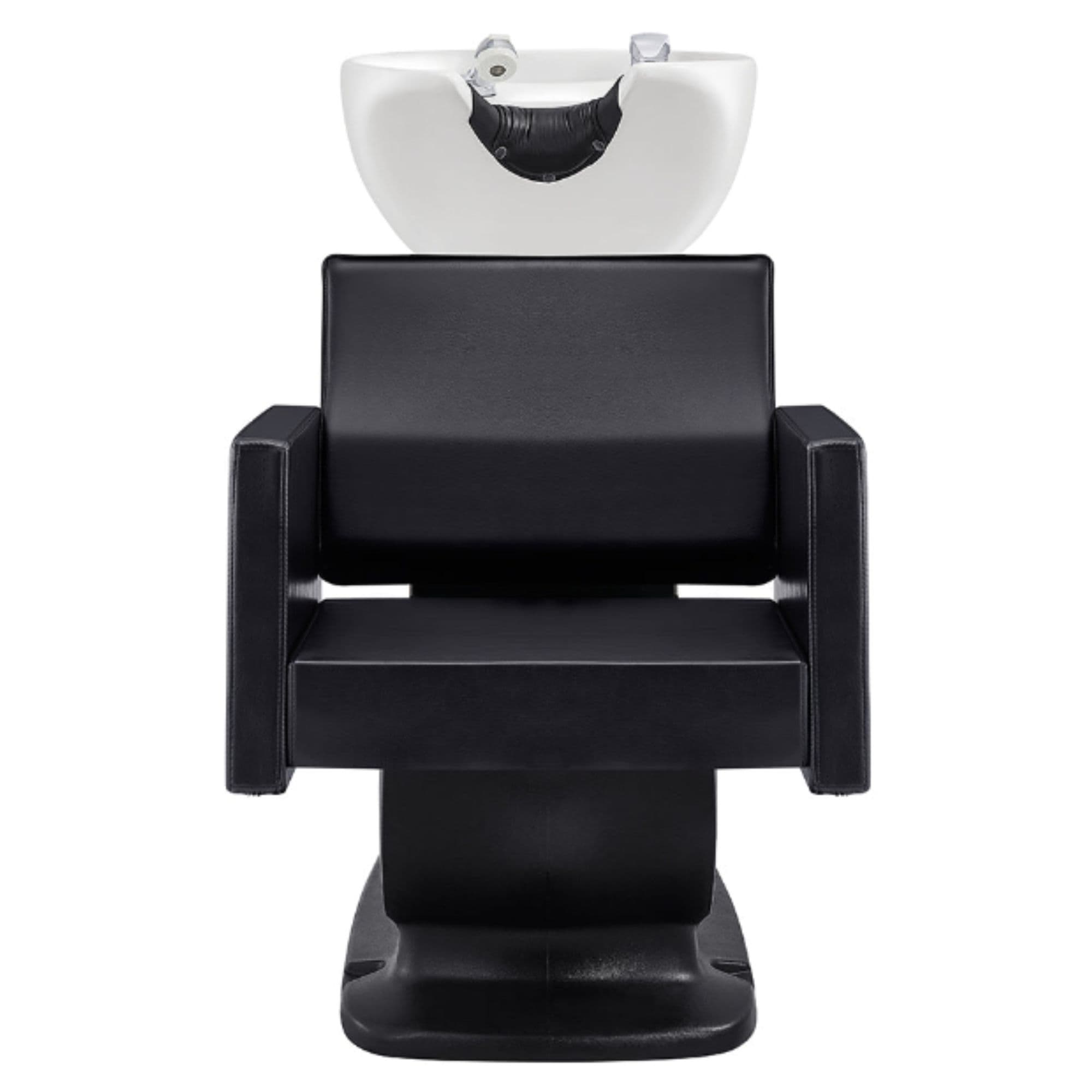 Takaran Adjustable Shampoo Backwash Unit Black Front View Of White Single Shampoo Wash Station