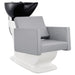 Takaran Adjustable Shampoo Backwash Unit Gray Front Angled View Of Black Single Shampoo Wash Station On White Clean Background