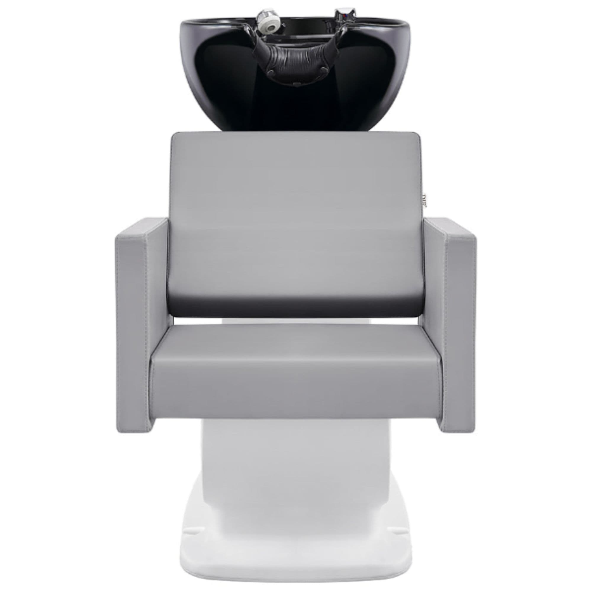 Takaran Adjustable Shampoo Backwash Unit Gray Front View Of Black Single Shampoo Wash Station On White Clean Background