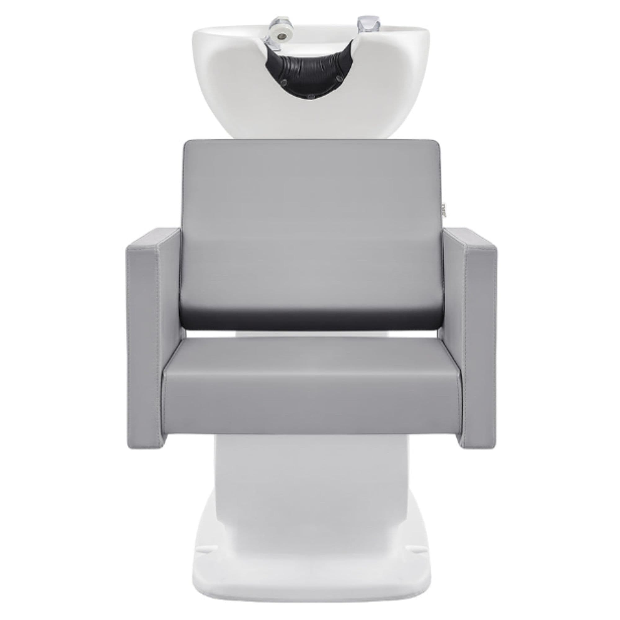 Takaran Adjustable Shampoo Backwash Unit Gray Front View Of White Single Shampoo Wash Station On White Clean Background