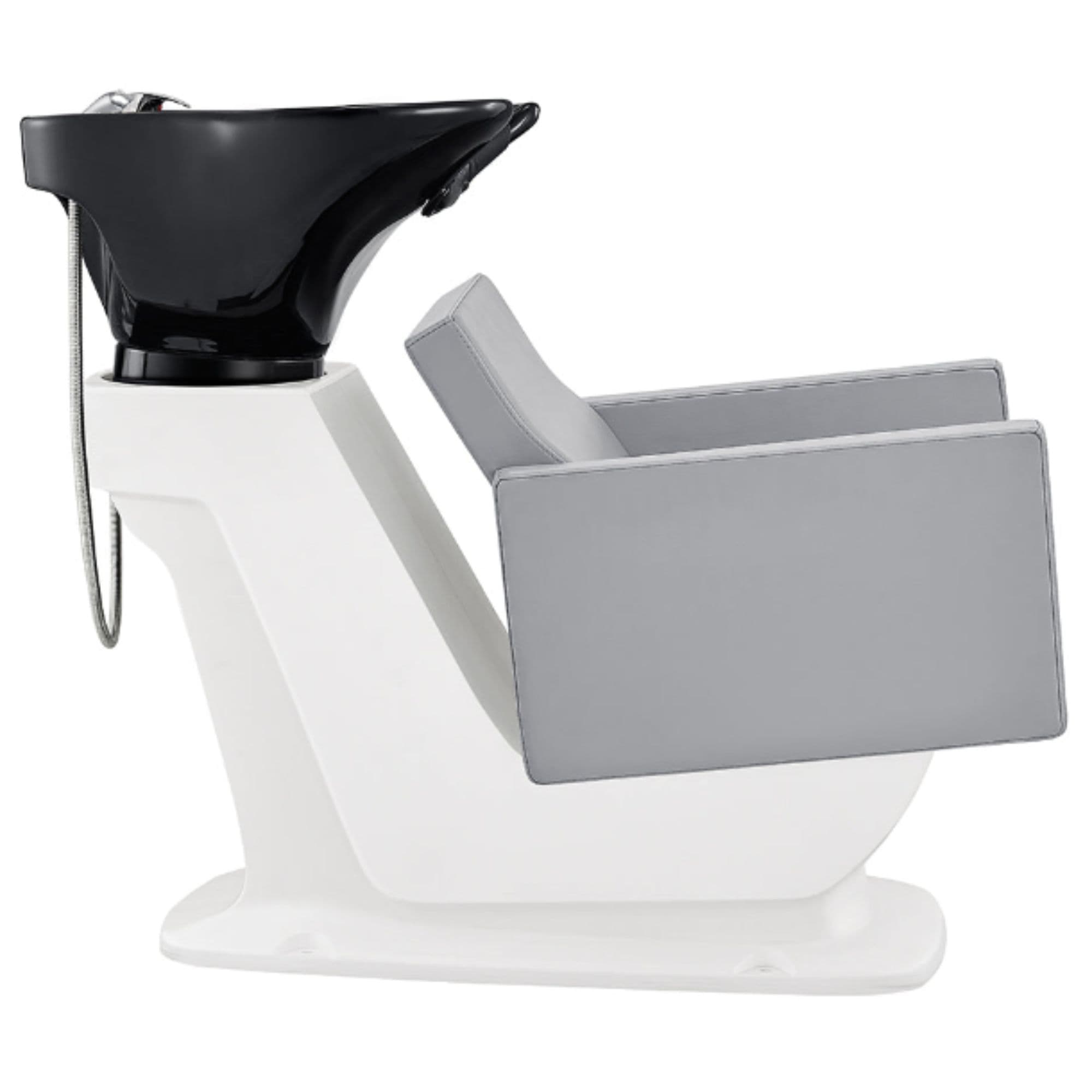 Takaran Adjustable Shampoo Backwash Unit Gray Side View Of Black Single Shampoo Wash Station On White Clean Background