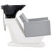 Takaran Adjustable Shampoo Backwash Unit Gray Side View Of Black Single Shampoo Wash Station On White Clean Background