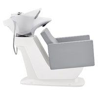 Thumbnail for Takaran Adjustable Shampoo Backwash Unit Gray Side View Of White Single Shampoo Wash Station With Demo