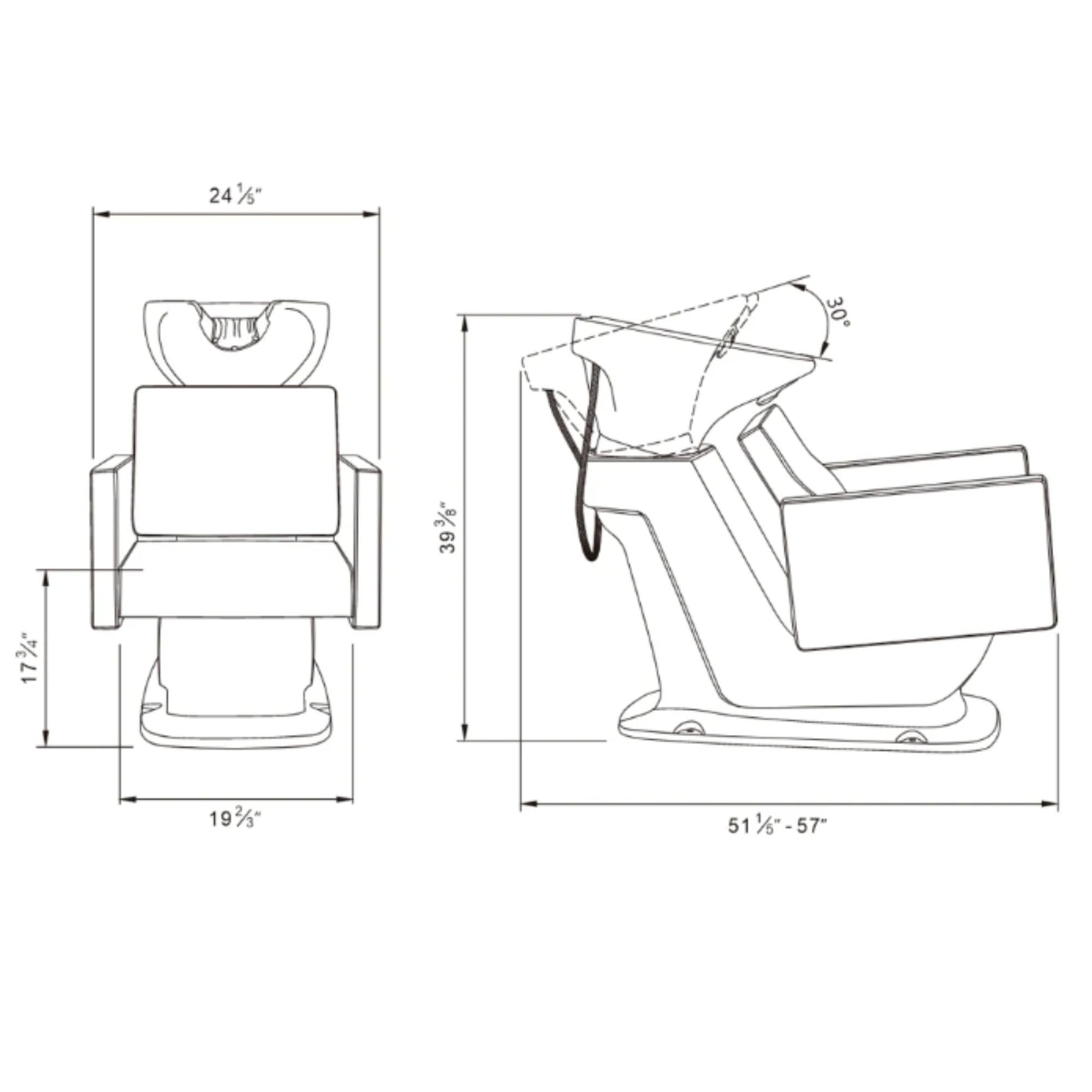 Takaran Adjustable Shampoo Backwash Unit Product Dimension Diagram
