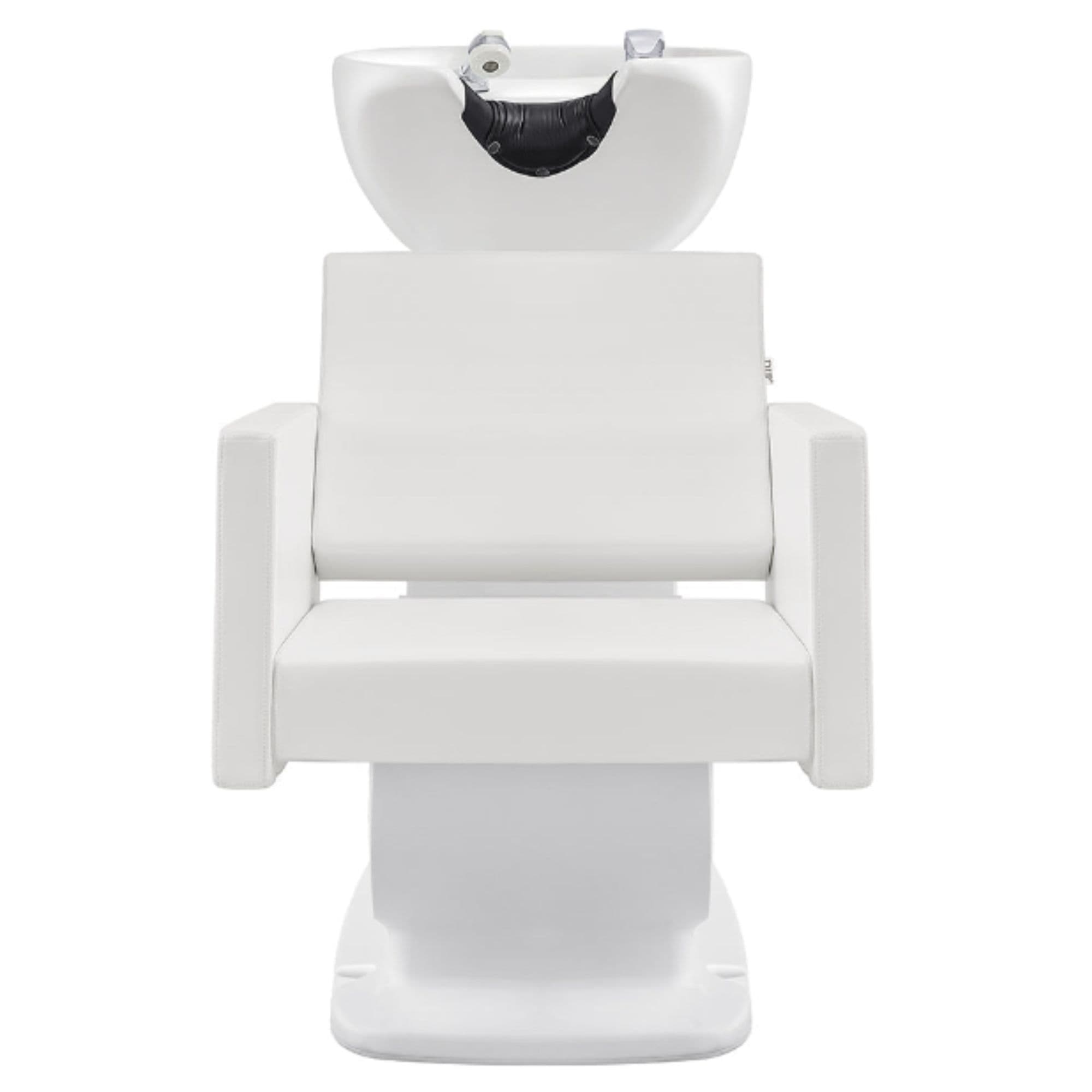 Takaran Adjustable Shampoo Backwash Unit White Front View Of White Single Shampoo Wash Station