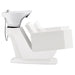 Takaran Adjustable Shampoo Backwash Unit White Side View Of White Single Shampoo Wash Station With Seat Adjustment Demo