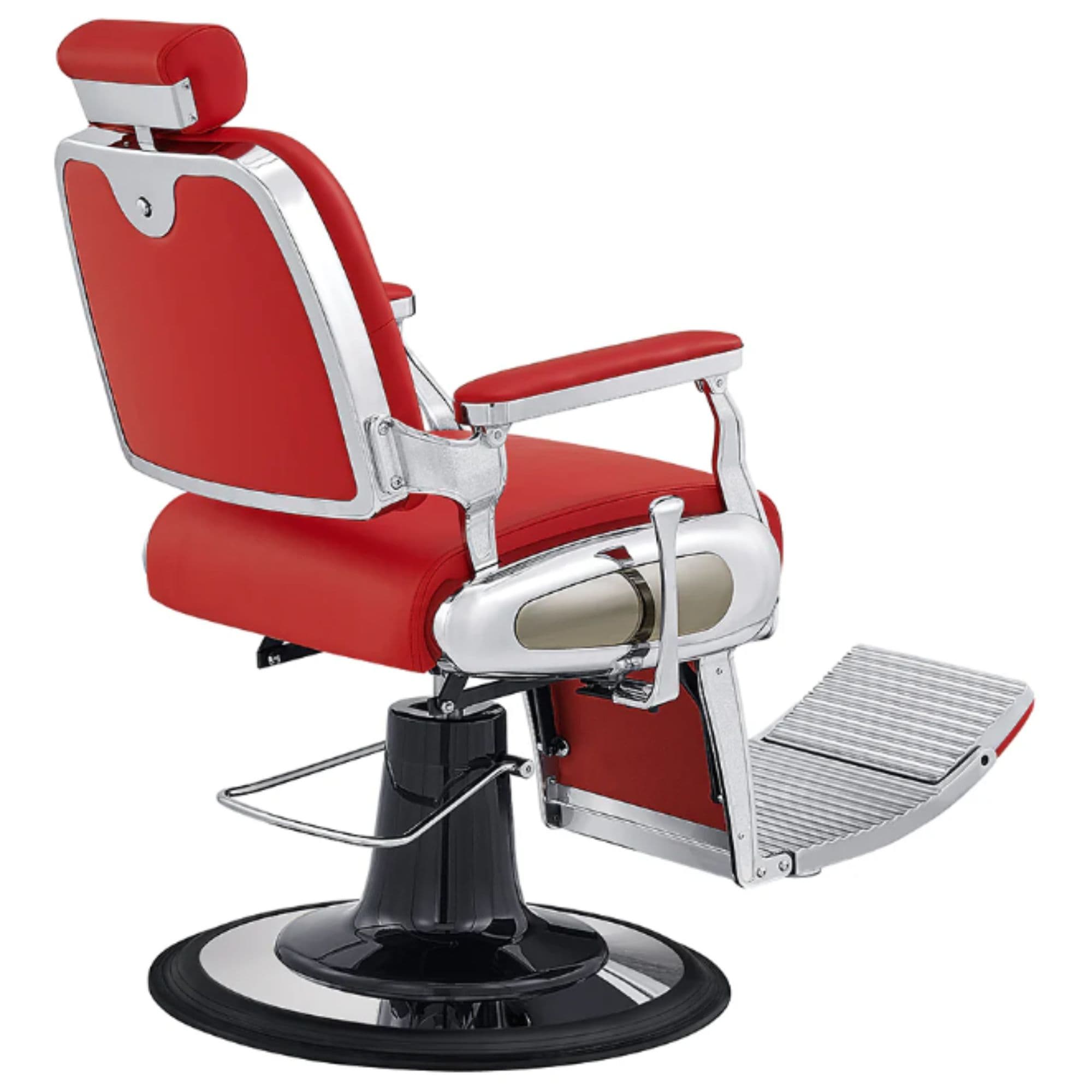 Titan Heavy Duty Hydraulic Barber Chair Red Variant Rear Angled View On White Background