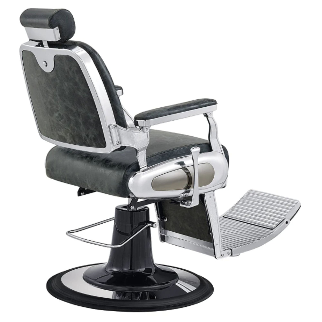 Titan Heavy Duty Hydraulic Barber Chair Vintage Black Variant Rear Angled View On White Background
