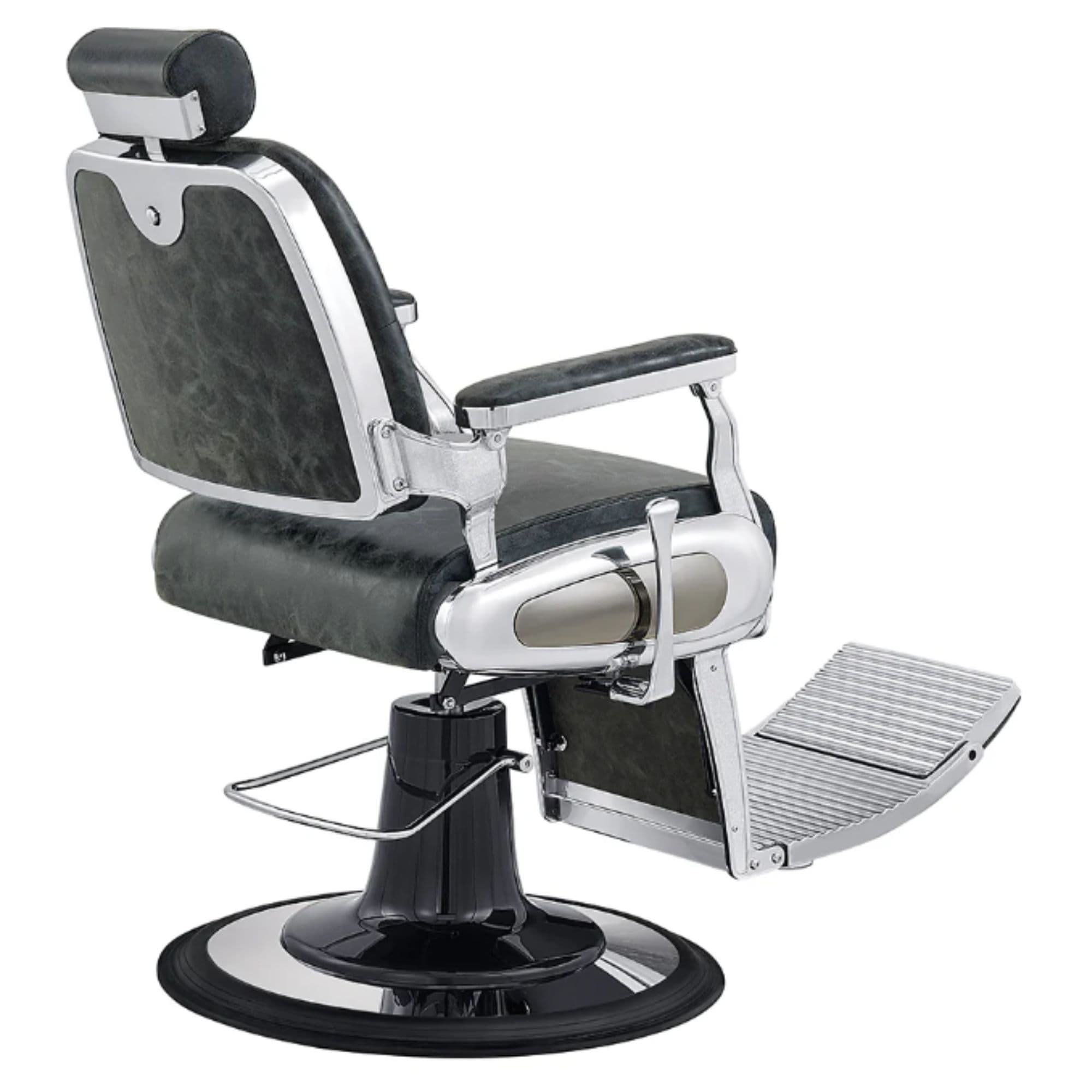 Titan Heavy Duty Hydraulic Barber Chair Vintage Black Variant Rear Angled View On White Background