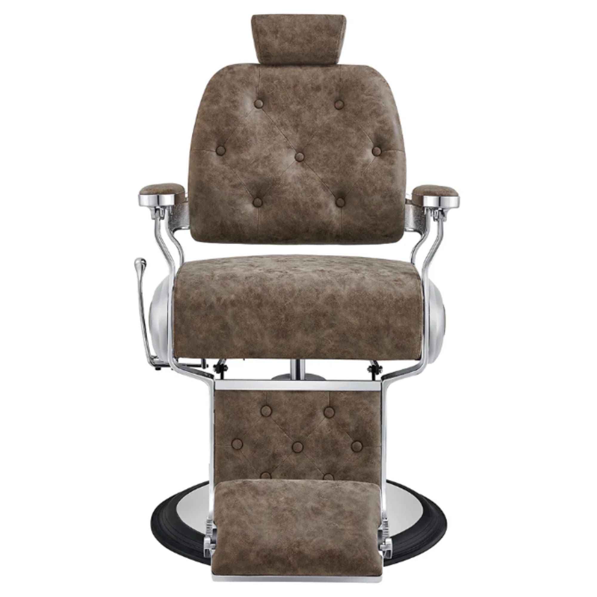 Titan Heavy Duty Hydraulic Barber Chair Vintage Brown Variant Front View On White Background