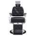Titan Hydraulic Barber Chair Black Variant Front View Demonstrating Pull Out Headrest Range On White Background