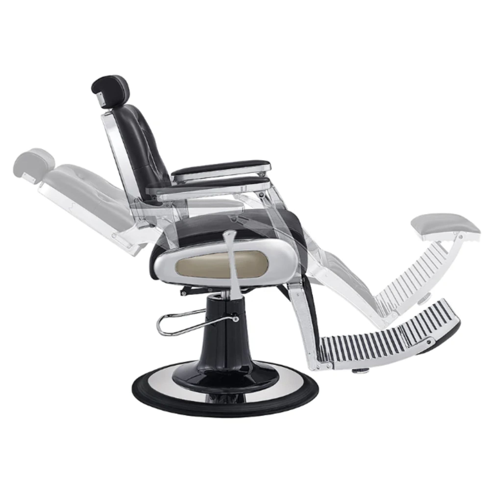 Titan Hydraulic Barber Chair Black Variant Side View Demonstrating Swing Adjustment On White Background