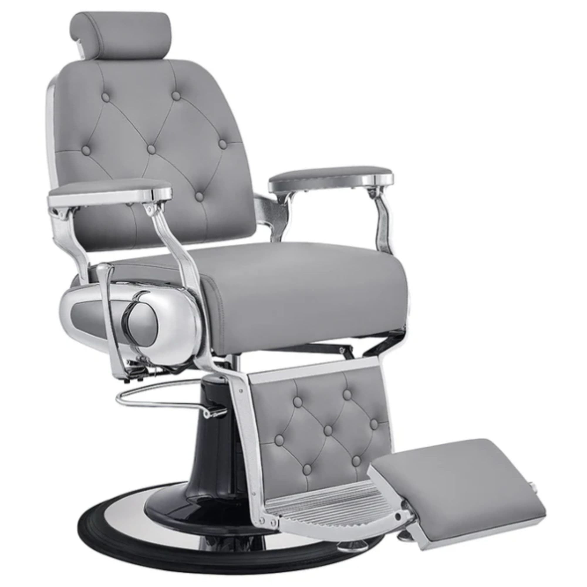 Titan Hydraulic Barber Chair Gray Variant Front Angled View On White Background