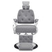 Titan Hydraulic Barber Chair Gray Variant Front View Demonstrating Pull Out Headrest Range On White Background