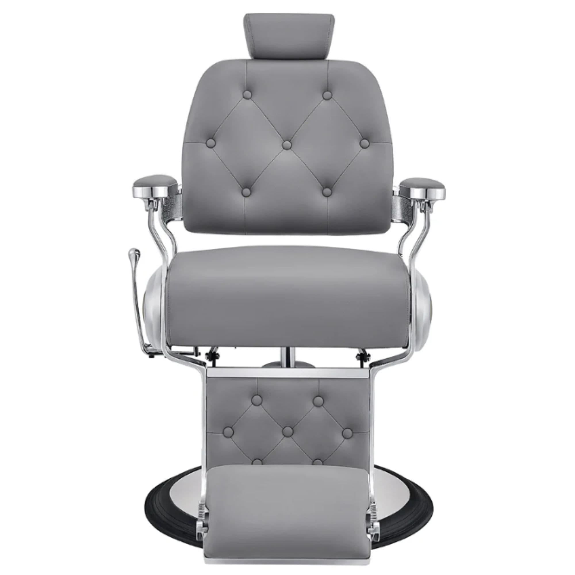 Titan Hydraulic Barber Chair Gray Variant Front View On White Background