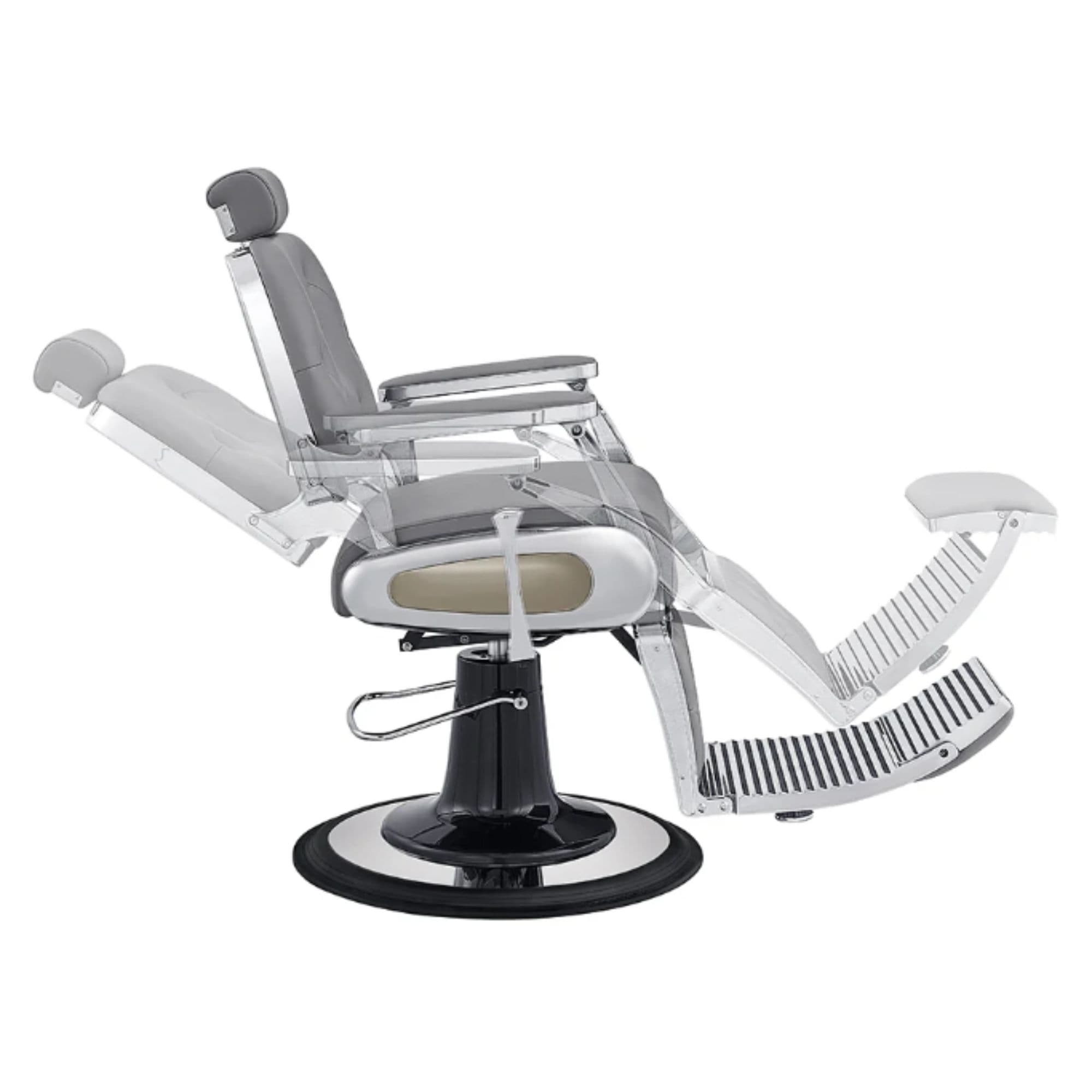 Titan Hydraulic Barber Chair Gray Variant Side View Demonstrating Swing Adjustment On White Background