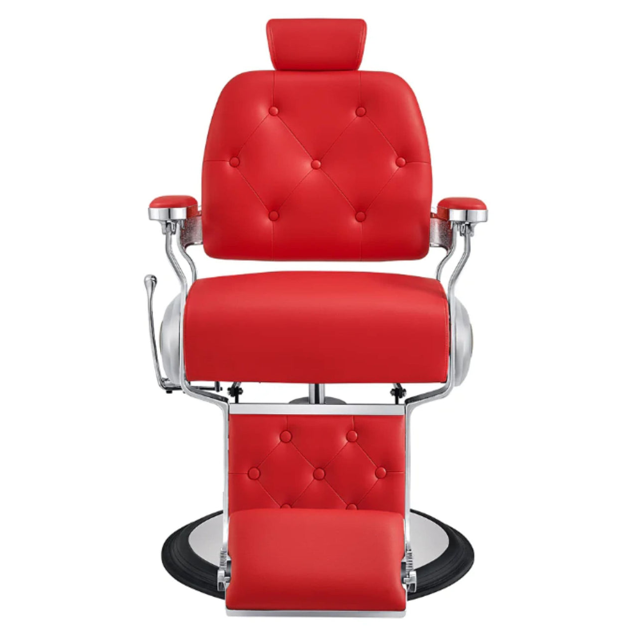 Titan Hydraulic Barber Chair Red Variant Front View On White Background