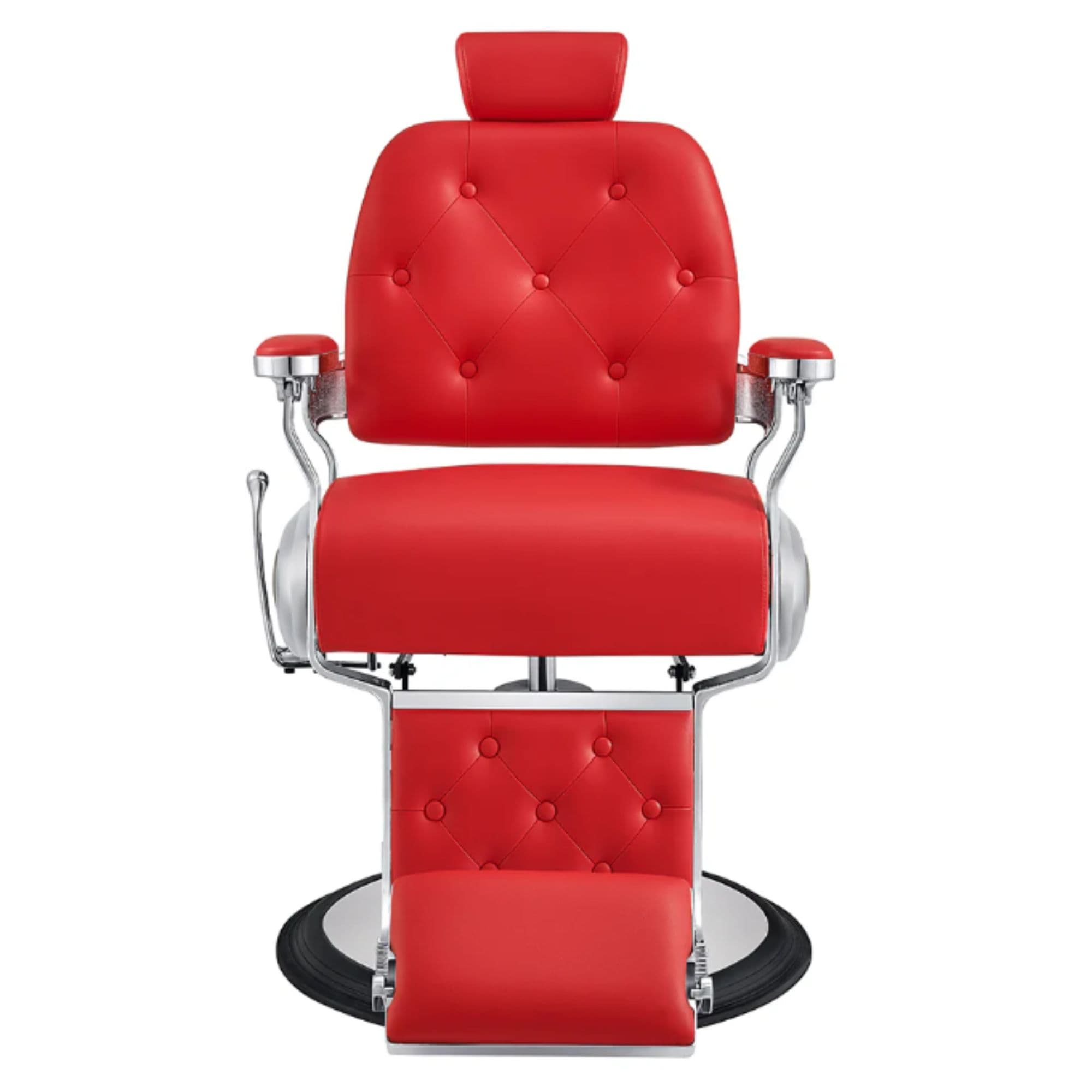 Titan Hydraulic Barber Chair Red Variant Front View On White Background