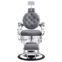 Thumbnail for Vanquish Barber Chair Gray Variant Front View Demonstrating Pull Out Headrest Range On White Background