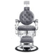Vanquish Barber Chair Gray Variant Front View Demonstrating Pull Out Headrest Range On White Background