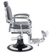 Vanquish Barber Chair Gray Variant Side View Demonstrating The Swing Range Of Foot Rest Extension On White Background