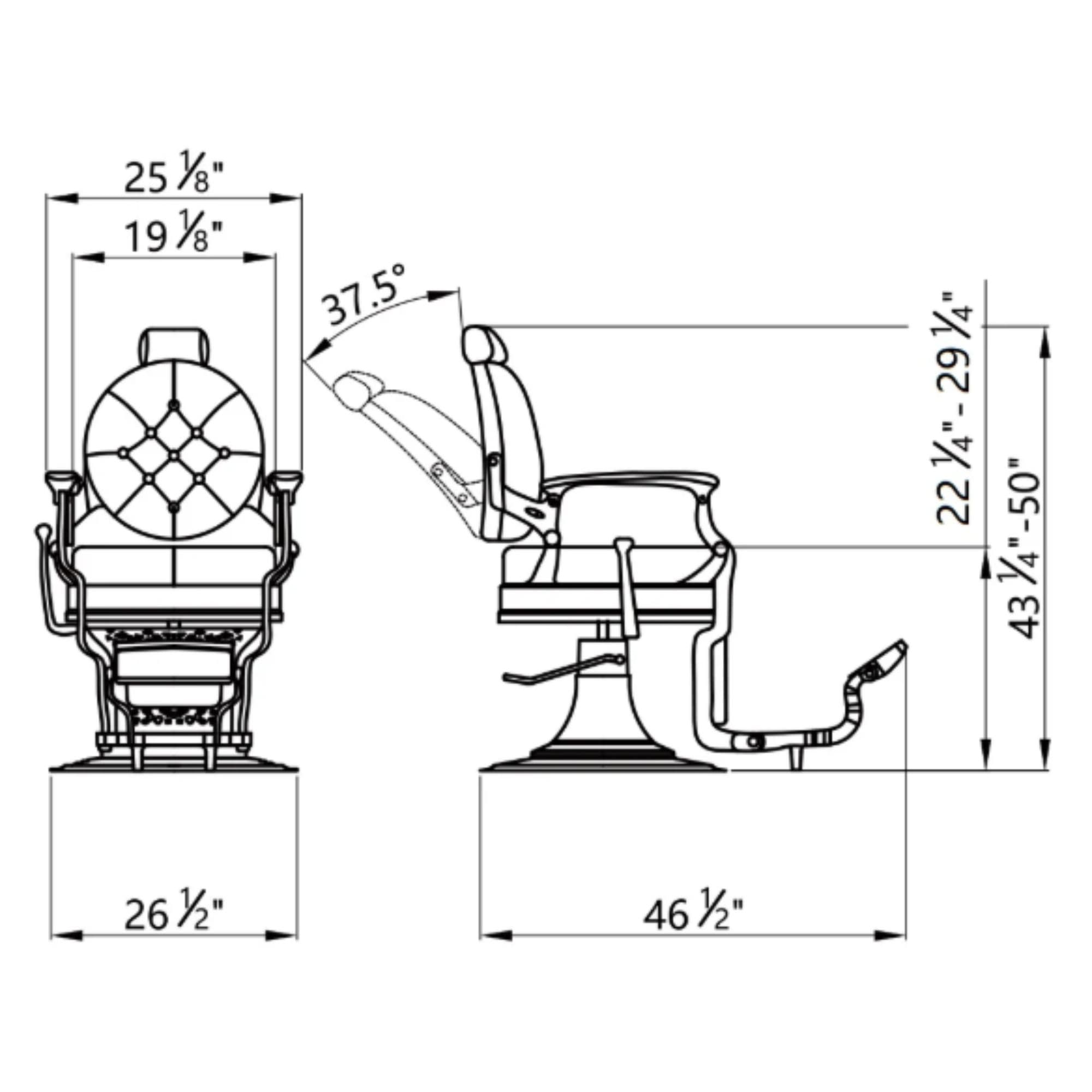 Vanquish Barber Chair Product Dimension Diagram