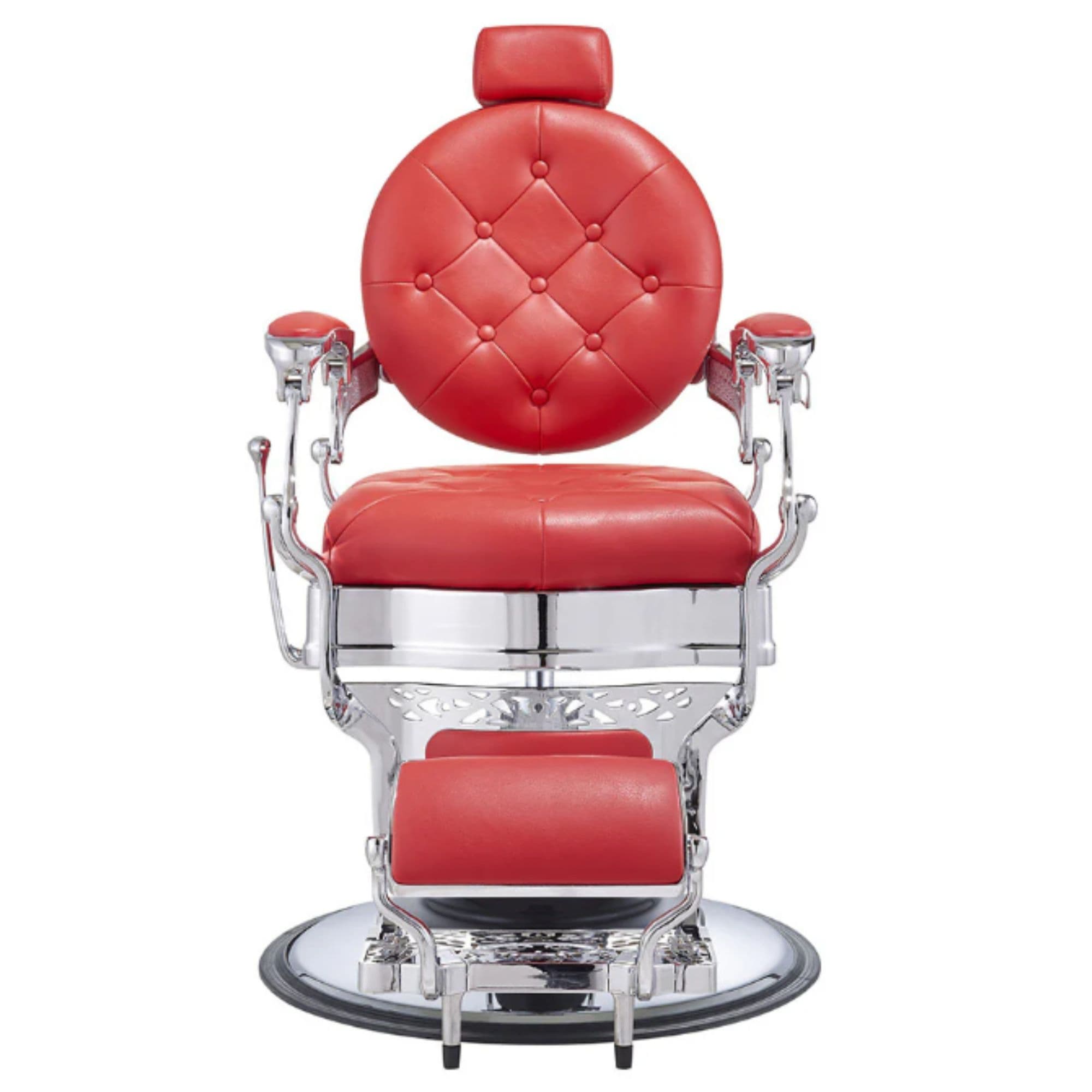 Vanquish Modern Hydraulic Barber Chair Red Variant Front View On White Background