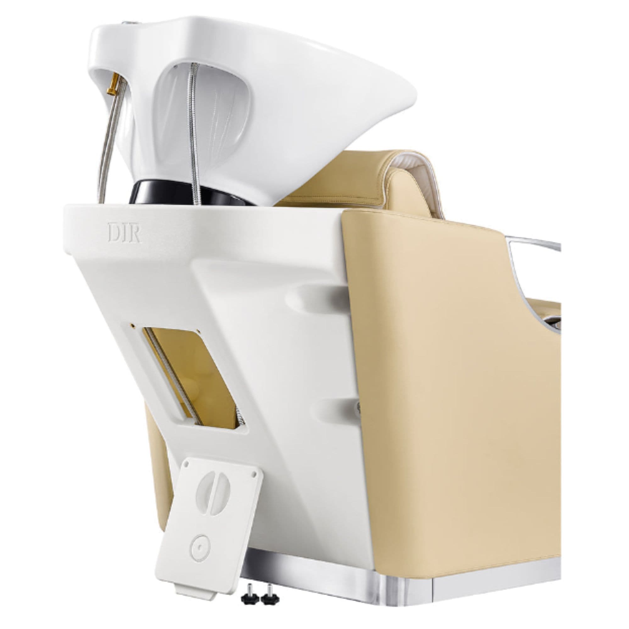 Victoria Electric Shampoo Backwash Unit Beige Rear View With White Single Sink Assembly On Clean Background