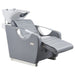 Victoria Electric Shampoo Backwash Unit Gray Front Angled View Of White Single Shampoo Wash Station With Extended Leg Rest