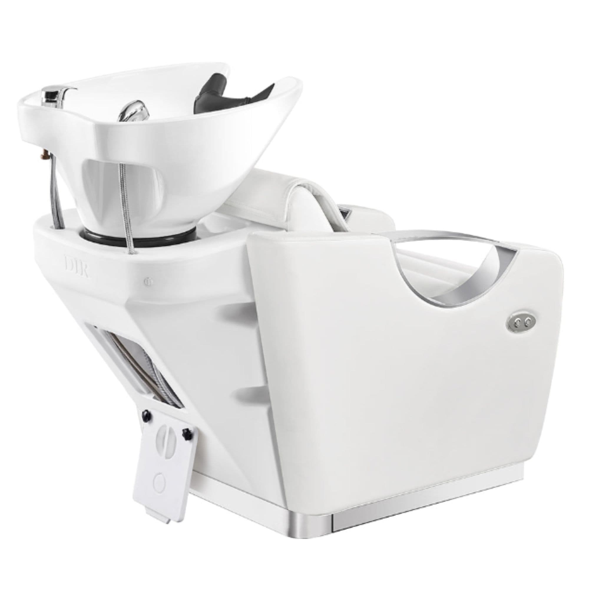 Victoria Electric Shampoo Backwash Unit White Rear Angled View With Sink Assembly
