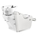Victoria Electric Shampoo Backwash Unit White Rear View With White Sink And Leg Rest Extended