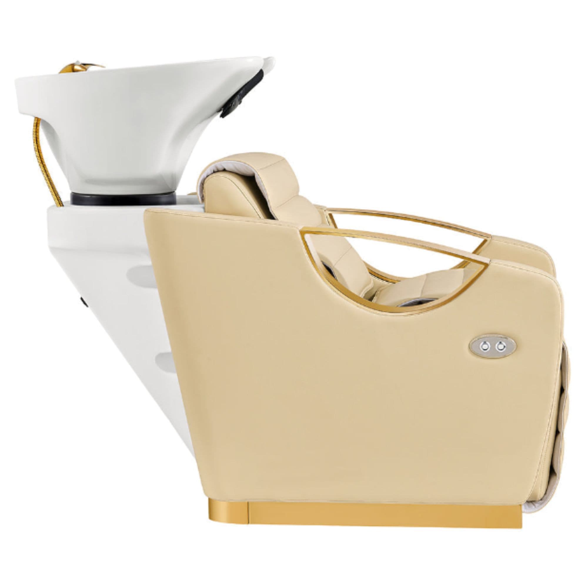 Victoria Gold Electric Shampoo Chair Beige Side View Of White Single Shampoo Wash Station On Clean White
