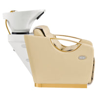 Thumbnail for Victoria Gold Electric Shampoo Chair Beige Side View Of White Single Shampoo Wash Station On Clean White