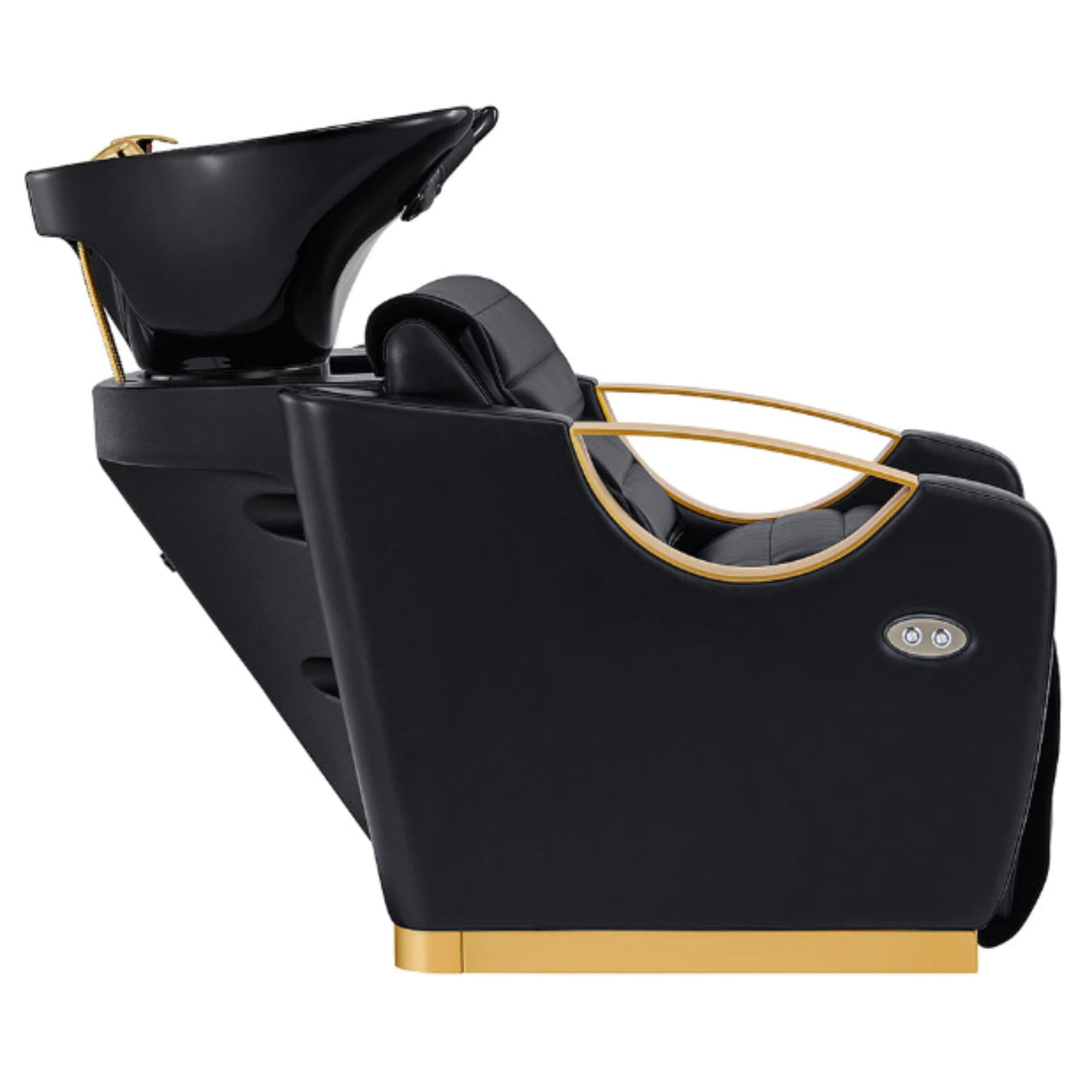 Victoria Gold Electric Shampoo Chair Black Side View Of Black Single Shampoo Wash Station With Clean White Background