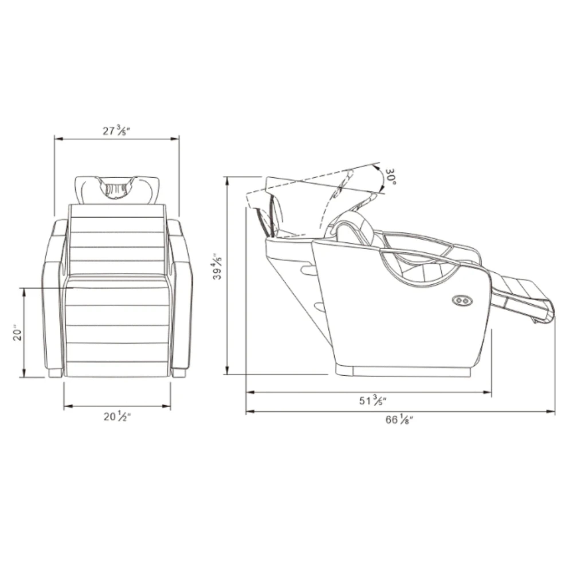 Victoria Gold Electric Shampoo Chair Product Dimension Diagram 