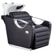 Victoria Motorized Shampoo Backwash Station Black Front Angled View With White Single Sink On WHite Background