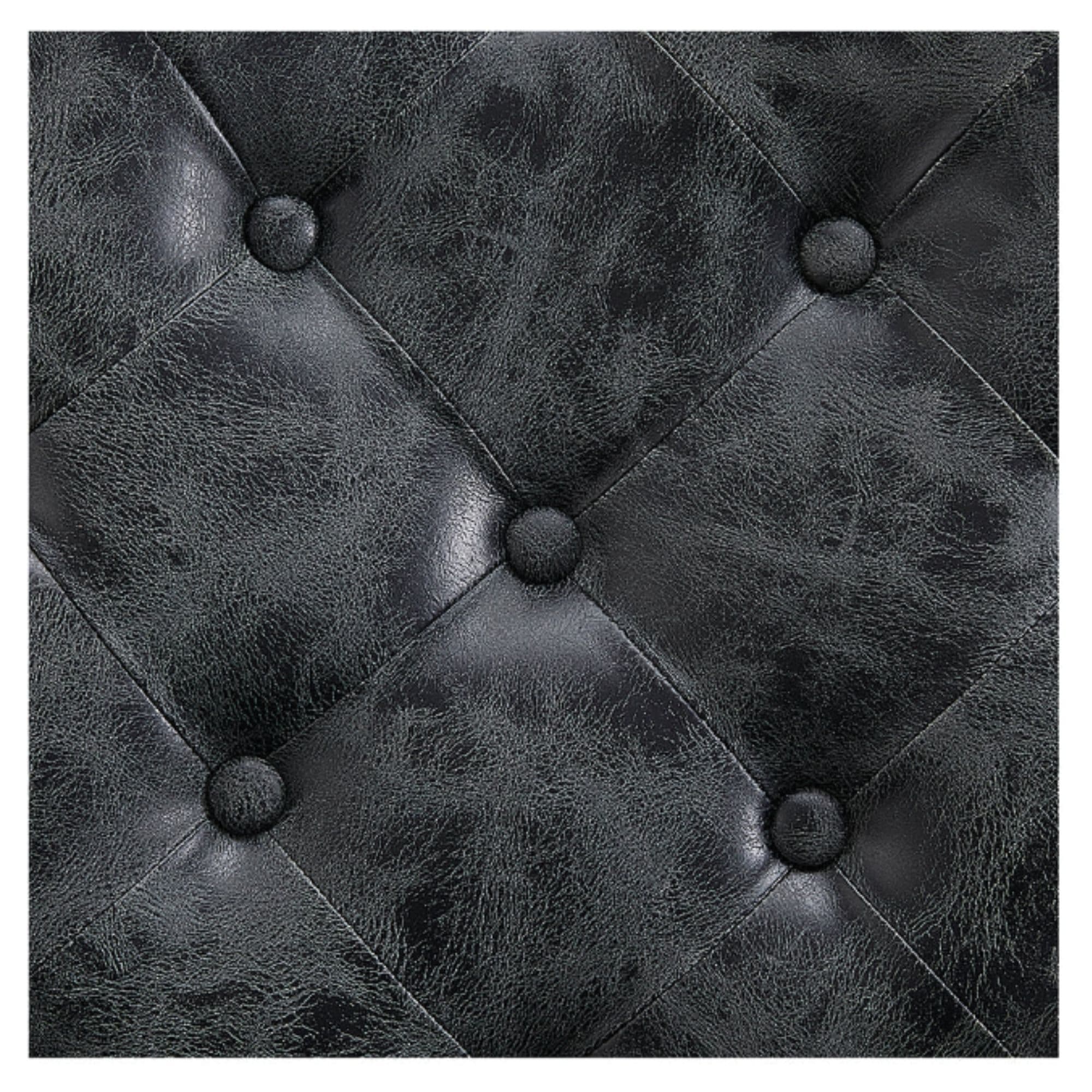 Viking Classic Barber Chair Close-Up View Of Diamond Tufted Vintage Black Upholstery Pattern
