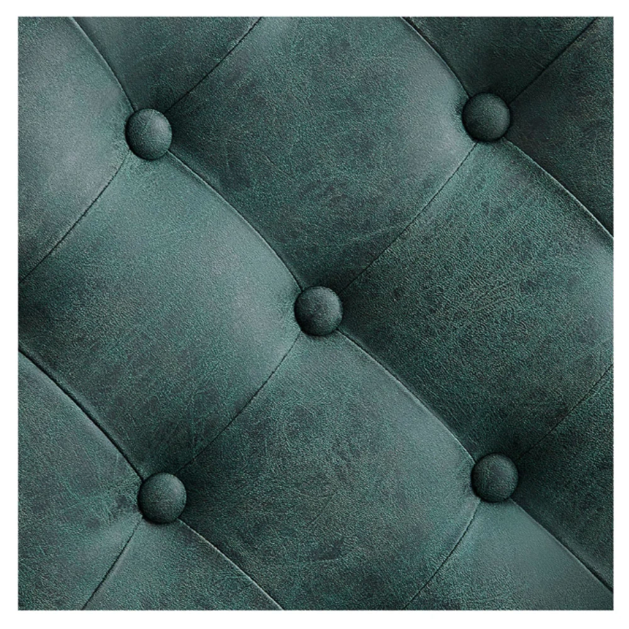 Viking Classic Barber Chair Close-Up View Of Diamond Tufted Vintage Green Upholstery Pattern