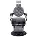 Viking Classic Barber Chair Gray Variant Front View Demonstrating Pull Out Headrest Range On White Background