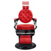 Viking Classic Barber Chair Red Variant Front View Demonstrating Pull Out Headrest Range On White Background