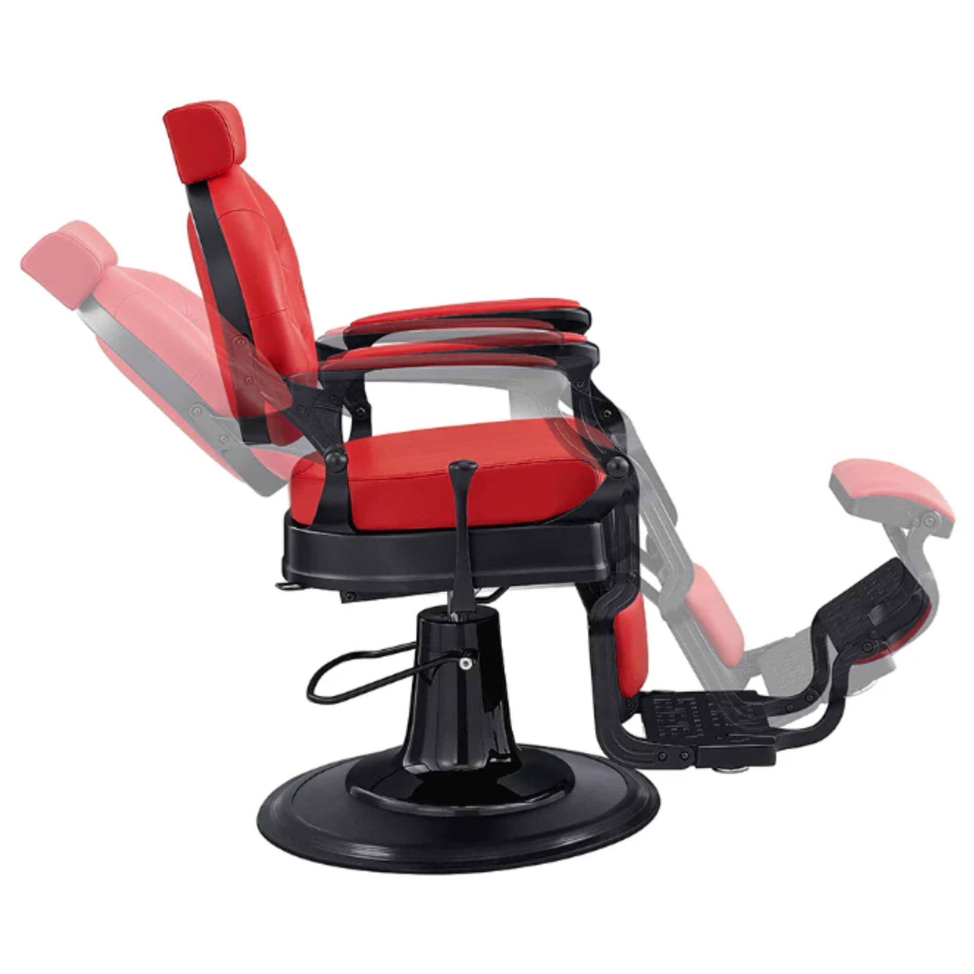 Viking Classic Barber Chair Red Variant Side View Demonstrating Swing Adjustment On White Background