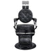 Viking Classic Barber Chair Vintage Black Variant Front View Demonstrating Pull Out Headrest Range On White Background