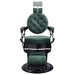 Viking Classic Barber Chair Vintage Green Variant Front View Demonstrating Pull Out Headrest Range On White Background