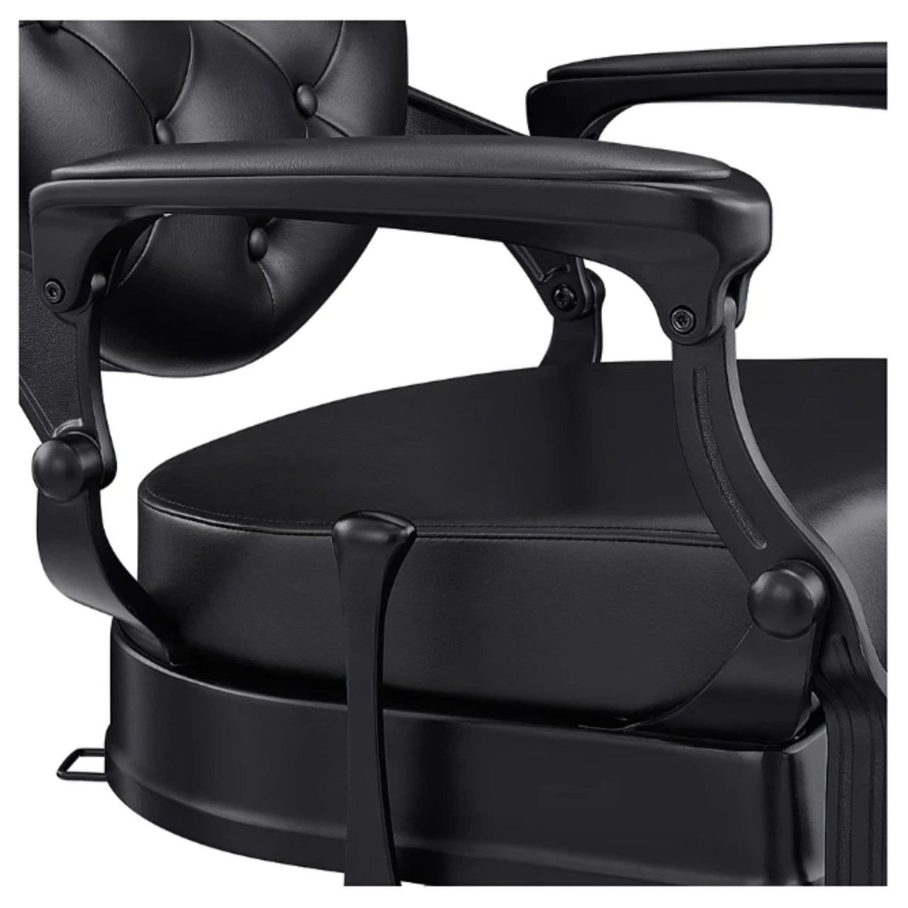 Viking Heavy Duty Classic Barber Chair Close-Up View Of Decorative Armrest Support And Black Upholstered Seat