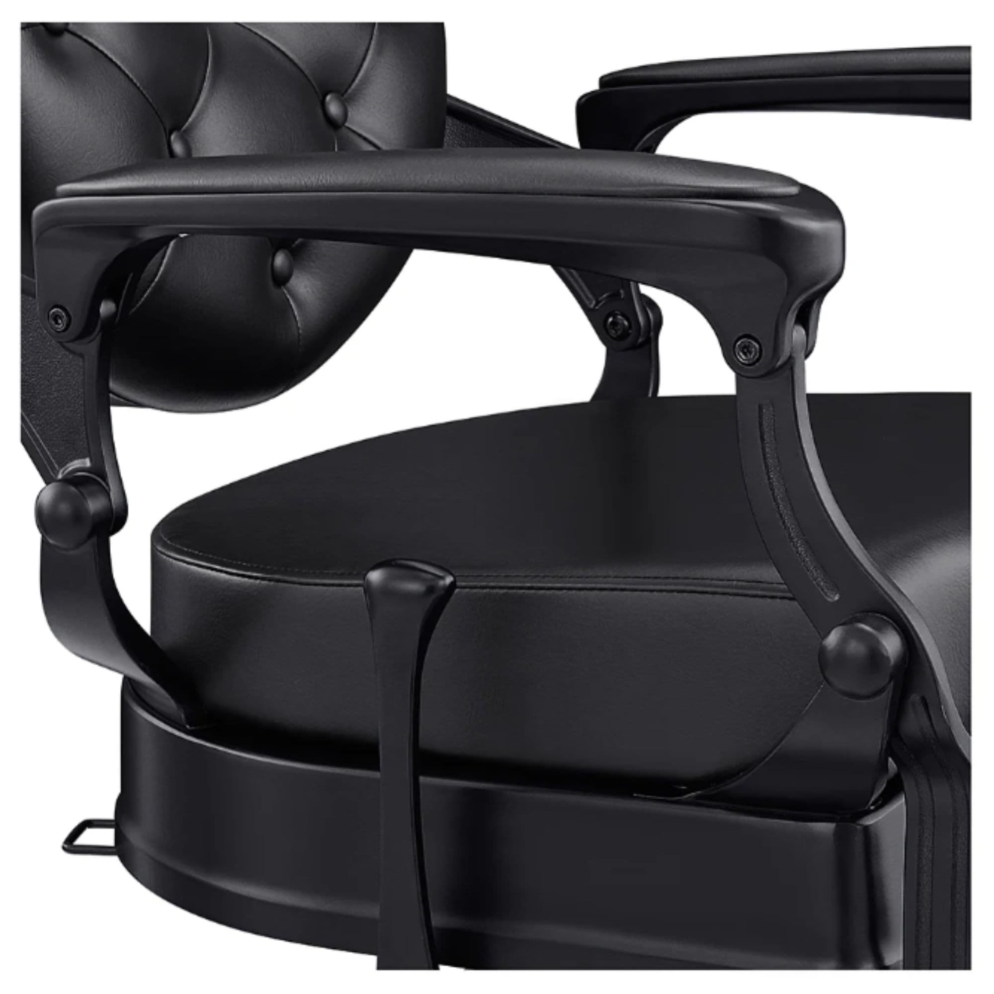 Viking Heavy Duty Classic Barber Chair Close-Up View Of Decorative Armrest Support And Black Upholstered Seat