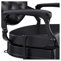 Thumbnail for Viking Heavy Duty Classic Barber Chair Close-Up View Of Decorative Armrest Support And Black Upholstered Seat
