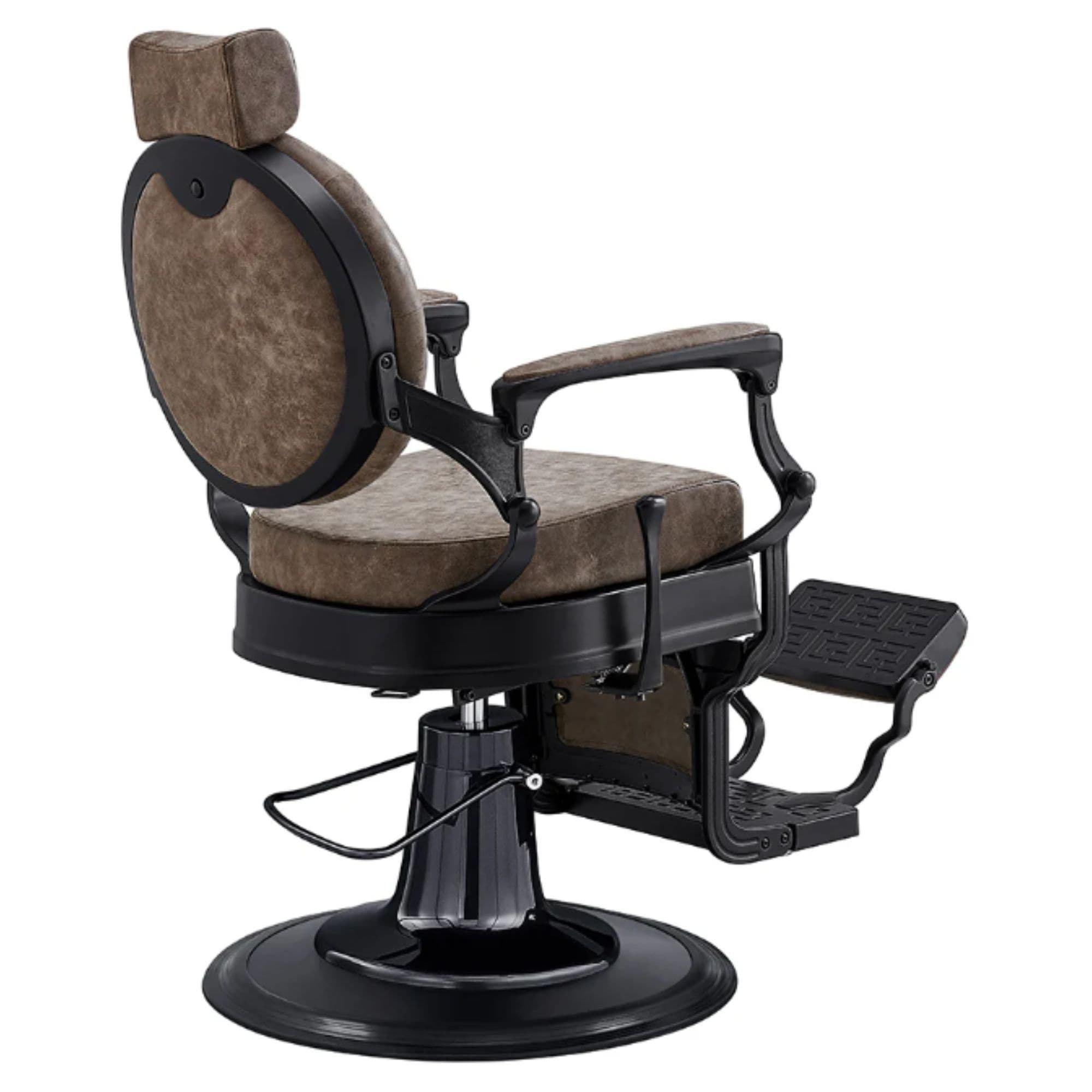 Viking Heavy Duty Classic Barber Chair Vintage Brown Variant Rear Angled View On White Background