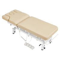 Thumbnail for VitalEarth 2-Motors Treatment Table and Wellness Therapy Bed Beige Angled Top View With Foot Control On White Background