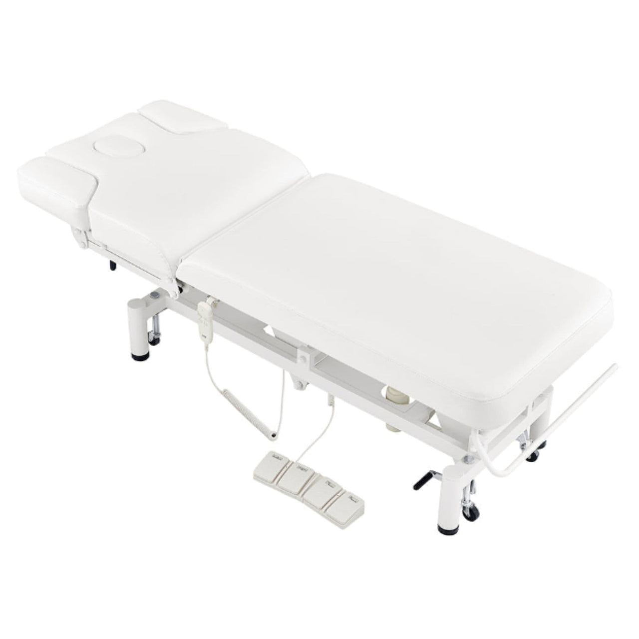 VitalEarth 2-Motors Treatment Table and Wellness Therapy Bed White Angled Top View With Foot Control On White Background